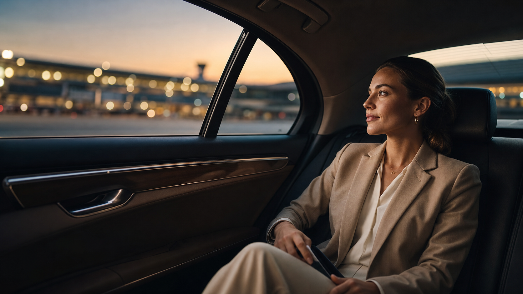 Pasager intr-o masina premium pentru transfer privat